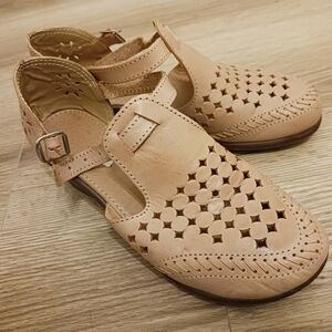 Tan Cutout Leather Sandals